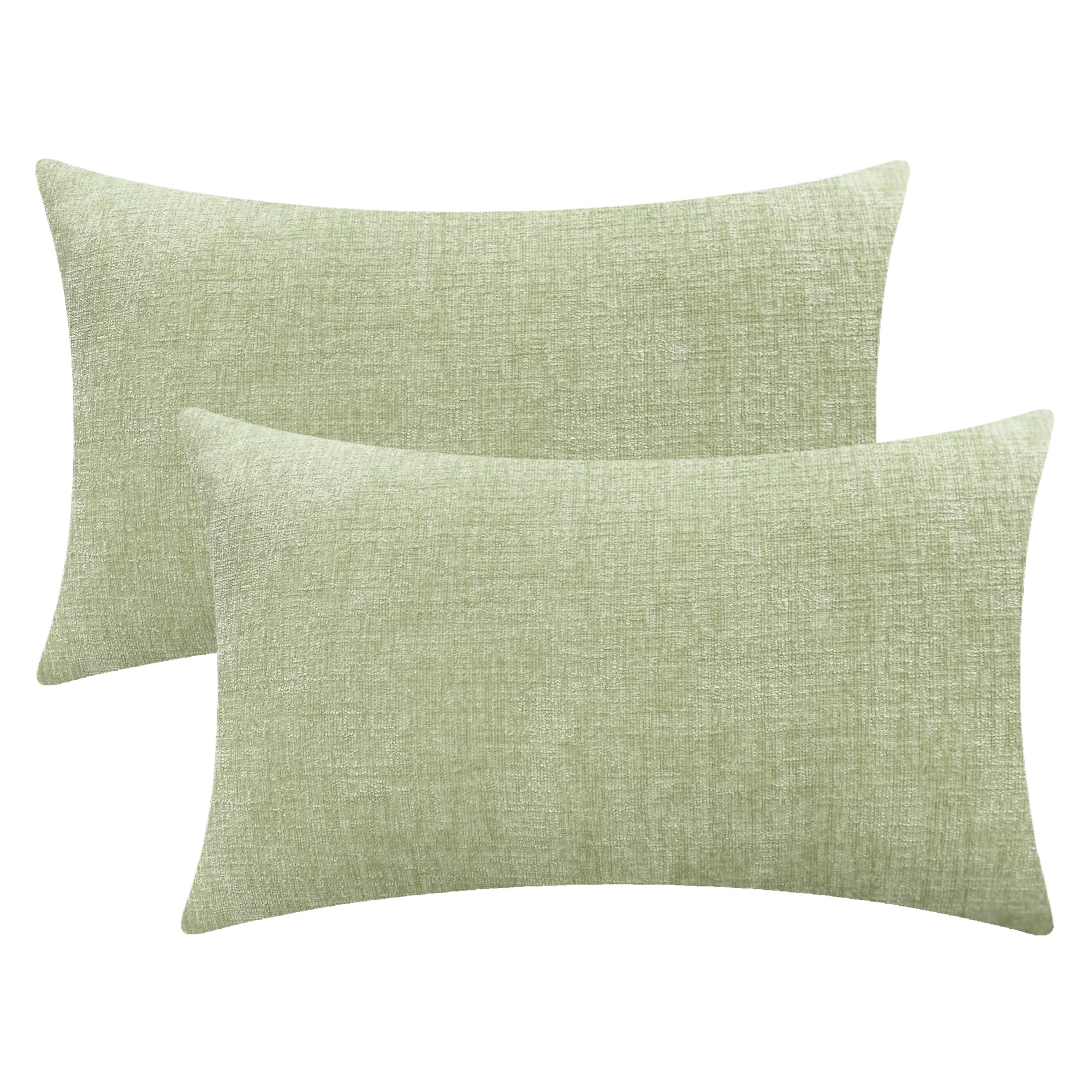 Calitime Pack Of 2 Cozy Throw Pillow Covers Cases For Couch Sofa Home Decoration Solid Dyed Soft Chenille 16 X 26 Inches Sage