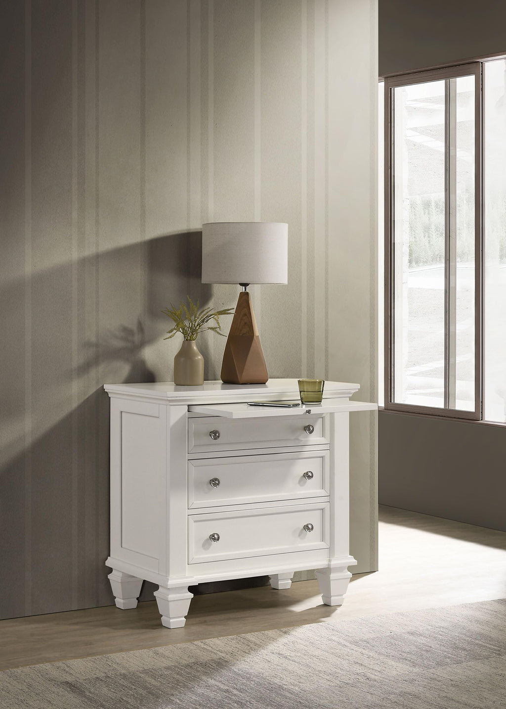 Coaster Home Furnishings Sandy Beach Coastal Wood 3-Drawer Bedroom Nightstand Bedside Table Organizer Unit Cream White 201302