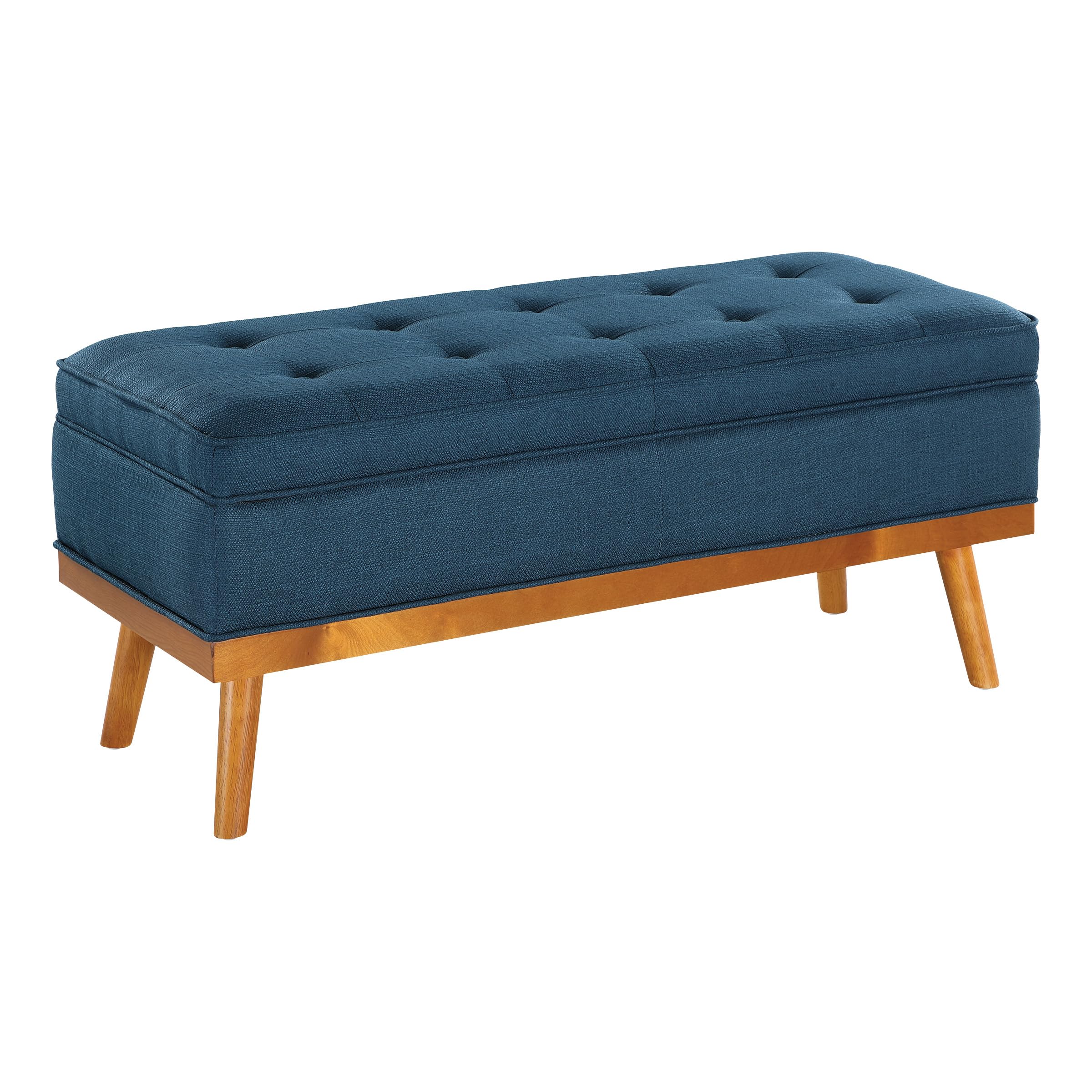 Katheryn Storage Bench in Azure Fabric with Spice Finish Legs