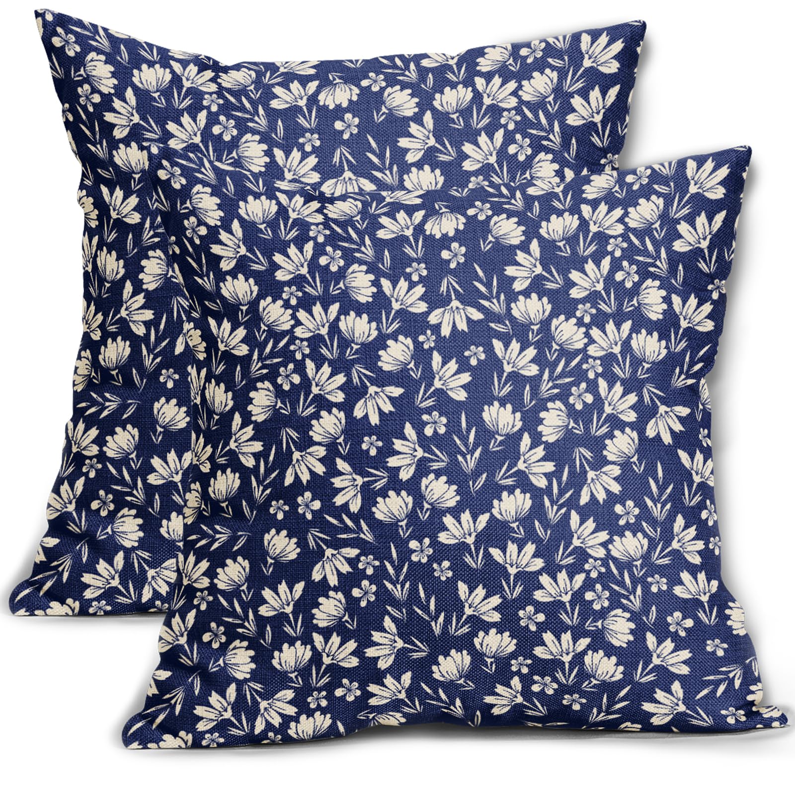 Aytipun Navy Blue Pillow Covers 16X16 Set Of 2 Vintage Floral Rustic Old Style Cute Flower Print Decorative Outdoor Pillowcases