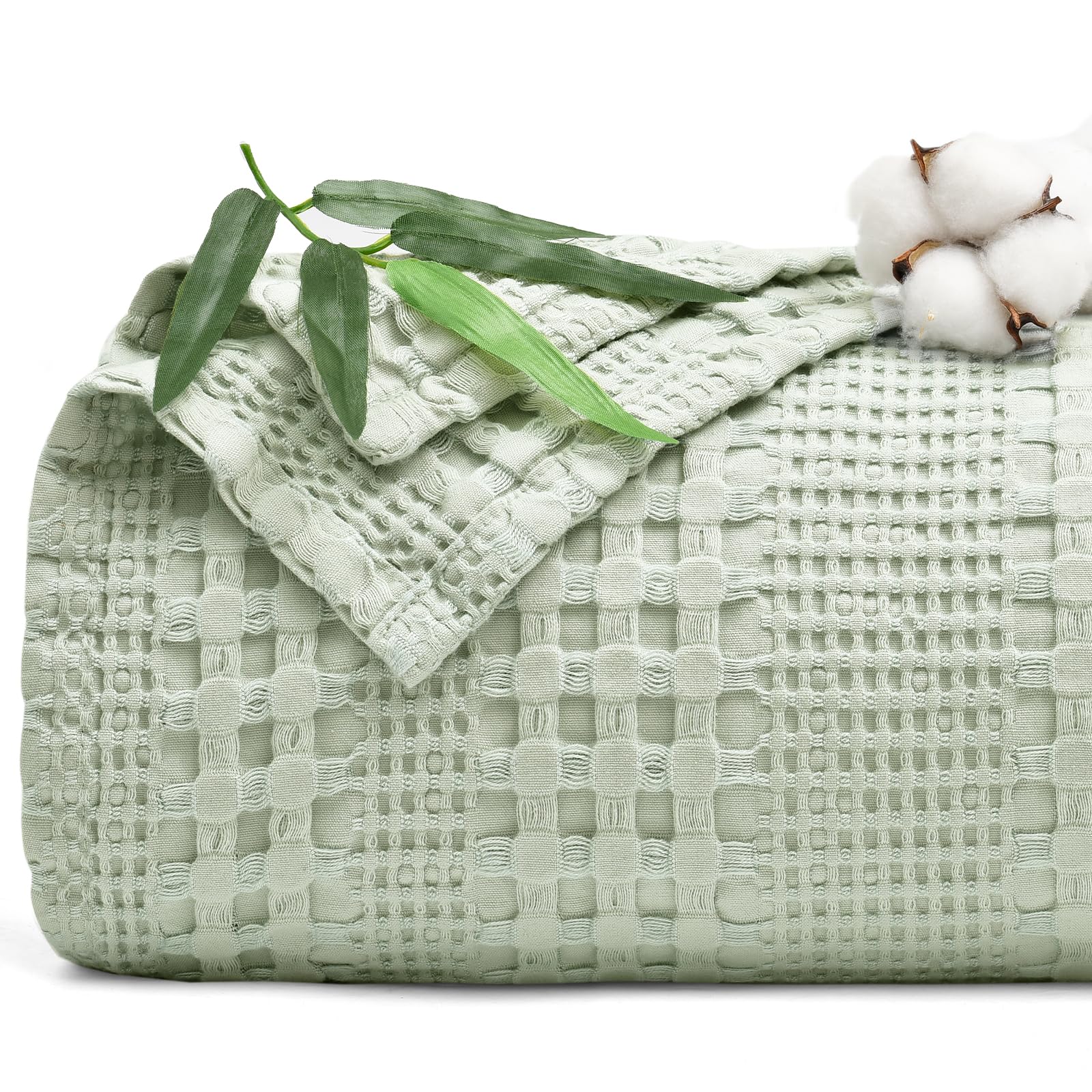 Phf Cooling Waffle Blanket King Size, Lightweight 60% Rayon Derived Bamboo & 40% Cotton Breathable Blanket For Hot Sleepers, Soft And Luxury For Bed Couch And Sofa, 104'X90', Mint