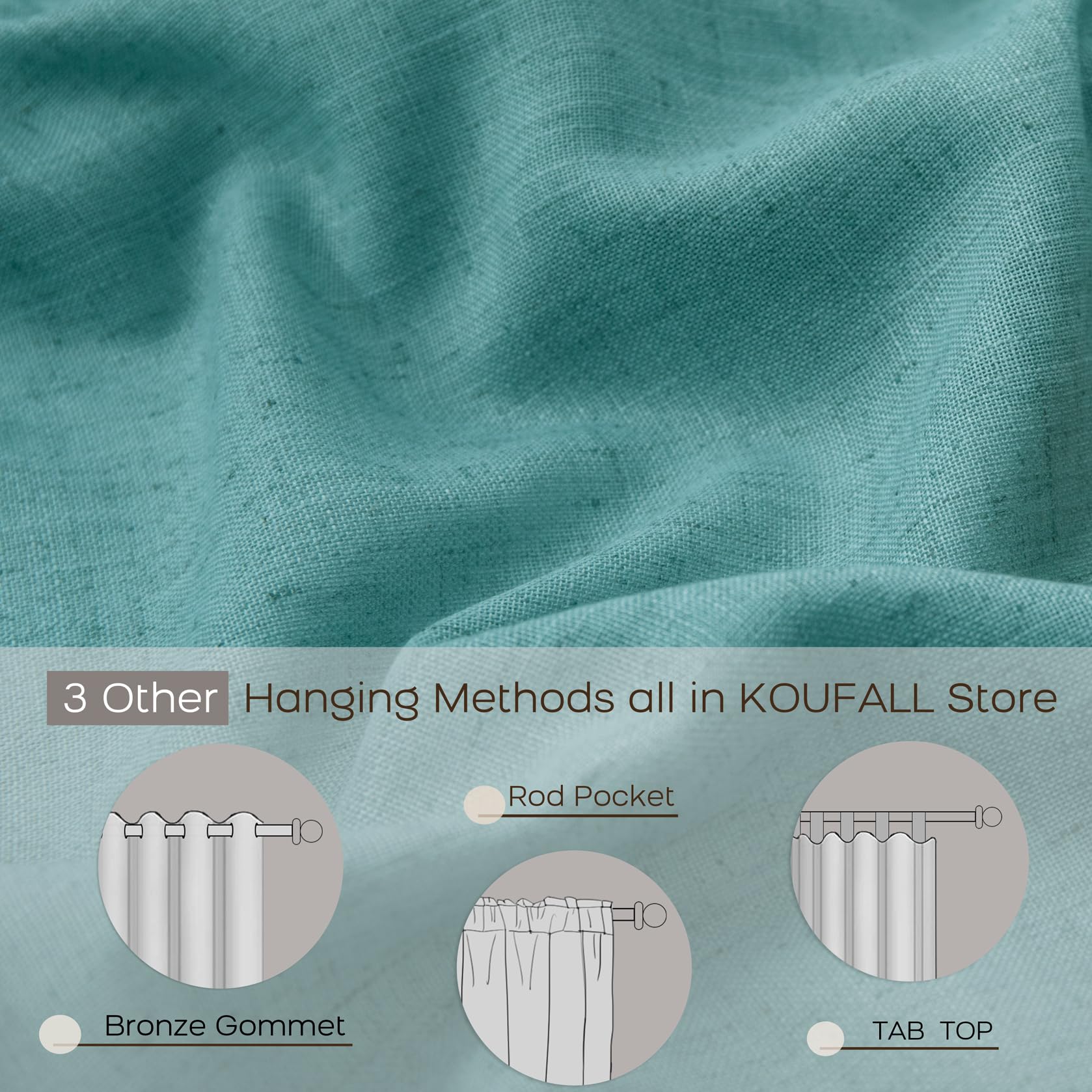 Koufall Teal Back Tab Rod Pocket Linen Sheer Curtains 52X63 Inch Length For Bedroom