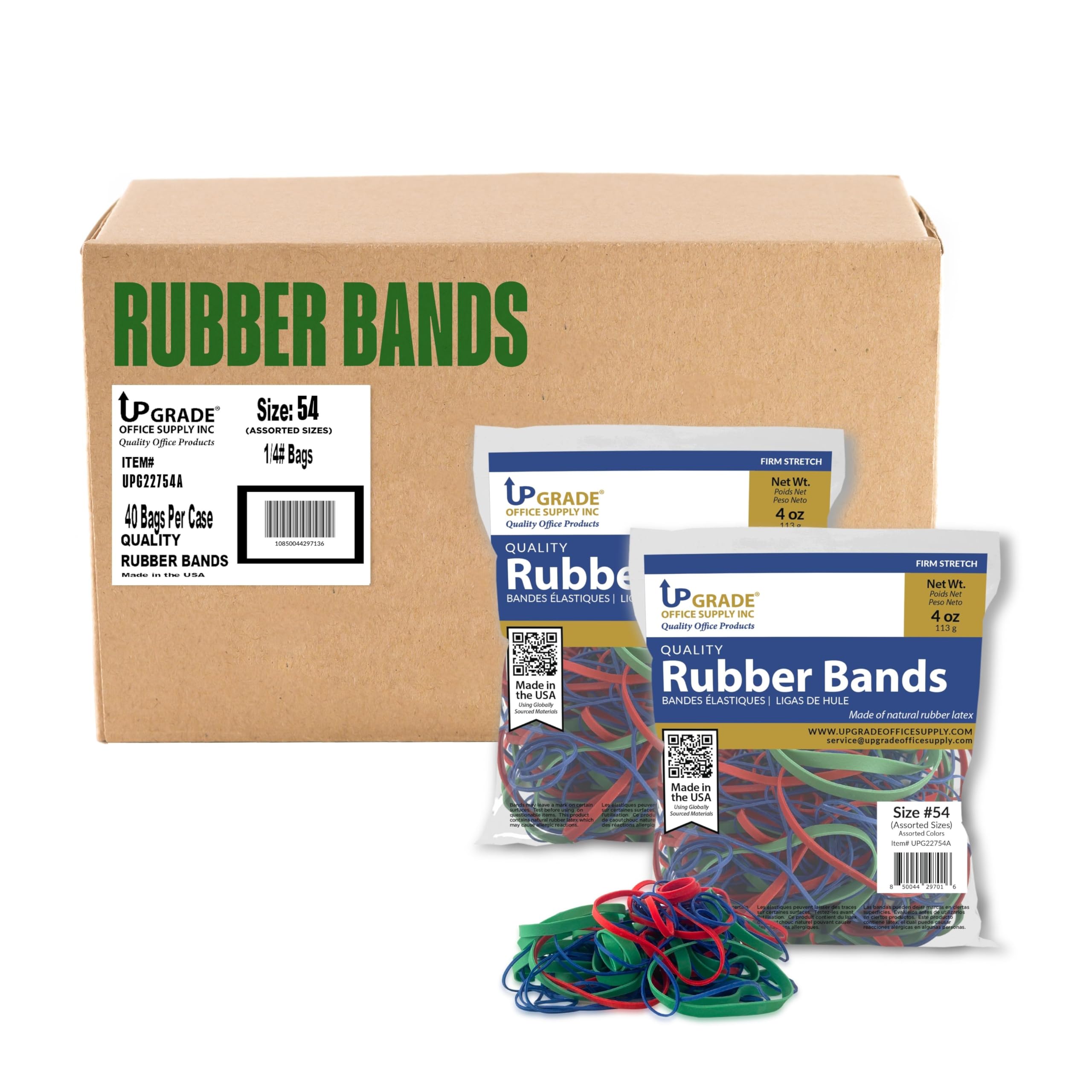 Upgrade Office Supply Upg22754Acs Assorted Size & Color Rubber Bands, 10 Lb Case (40 Bags), Made In Usa