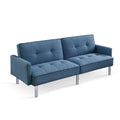 American Furniture Classics Blue Tufted Futon Convertible Sofa Sleeper with Two Throw Pillows Velvet, 85" x 35" x 35"