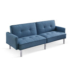 American Furniture Classics Blue Tufted Futon Convertible Sofa Sleeper with Two Throw Pillows Velvet, 85" x 35" x 35"