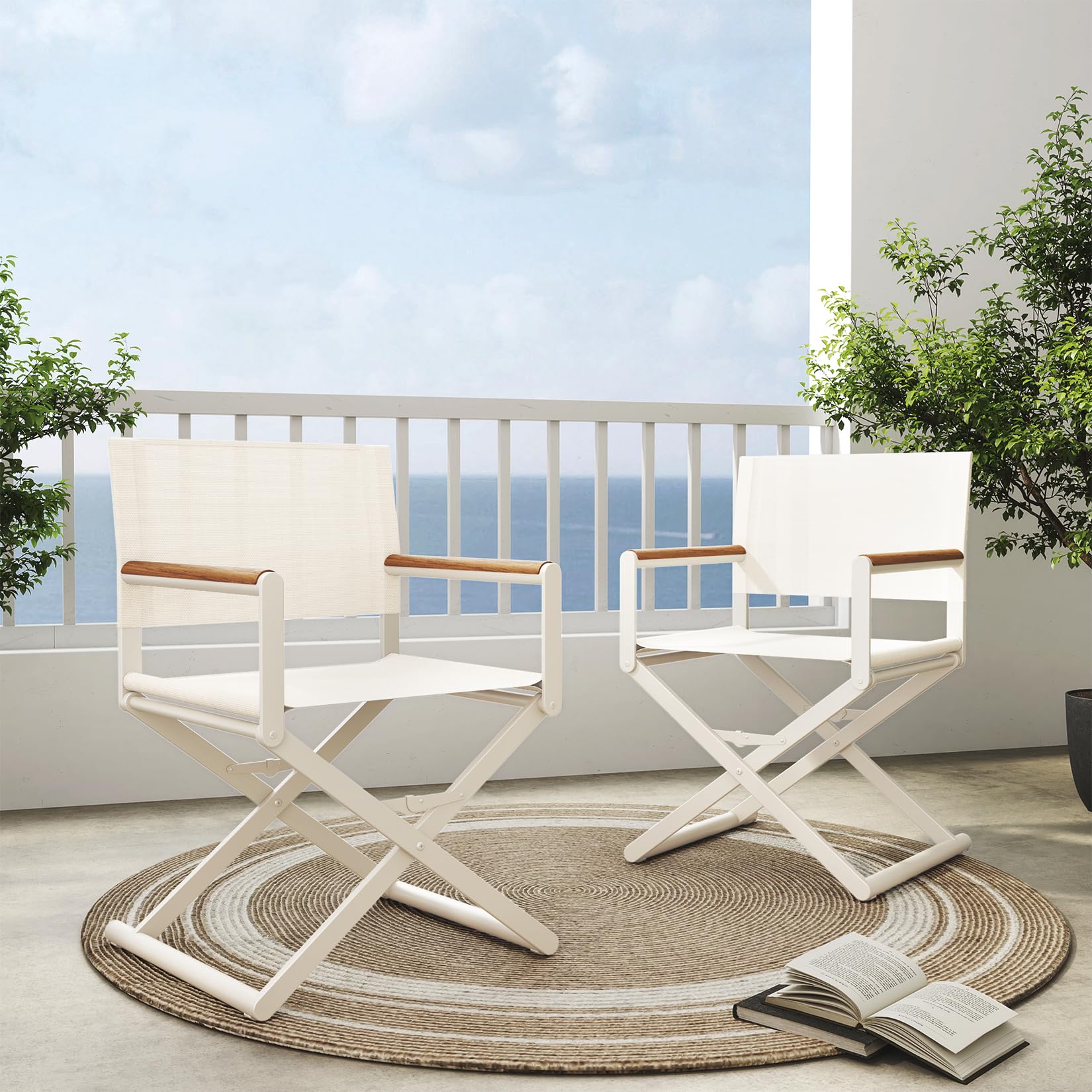 Grand Patio Extra-Wide 2-Pack Directors Chairs, Folding Dining Chair Set Of 2 With Sling And Woodgrain Armrests, Outdoor, Aprico