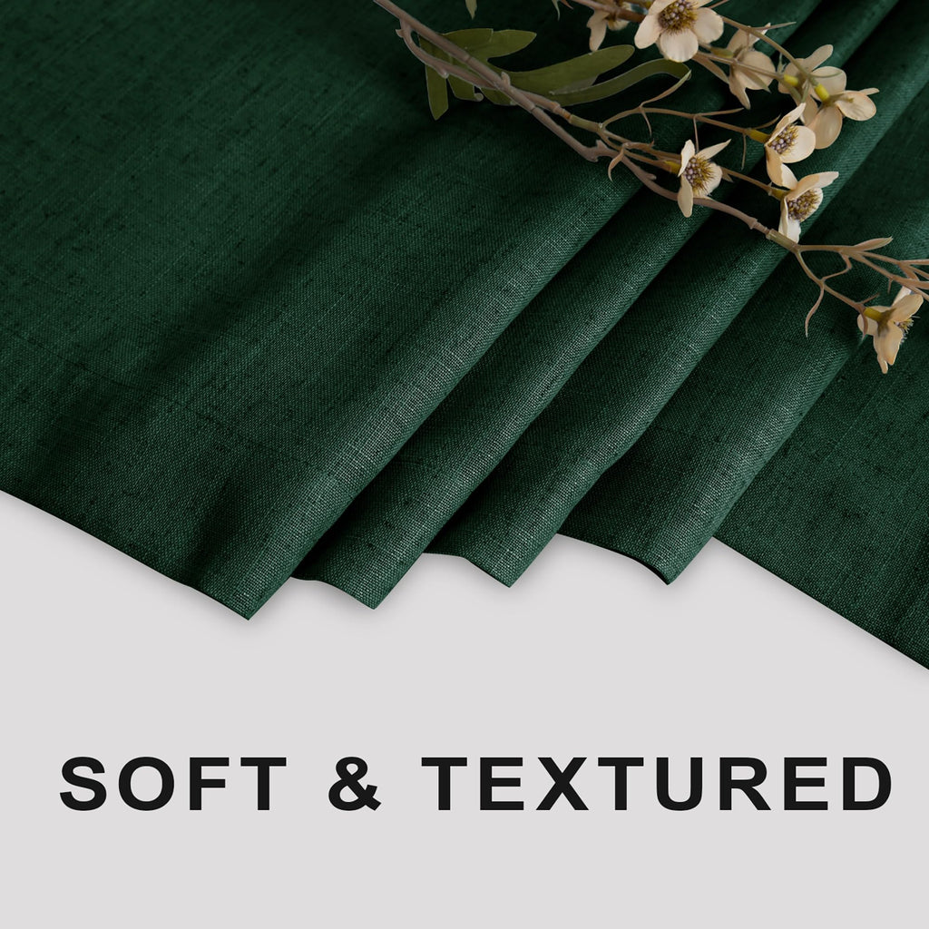 Koufall Dark Green Shower Curtain For Bathroom,Fabric Linen Washable Waterproof Cloth Boho Shower Curtain Set With Hooks,72X72 I