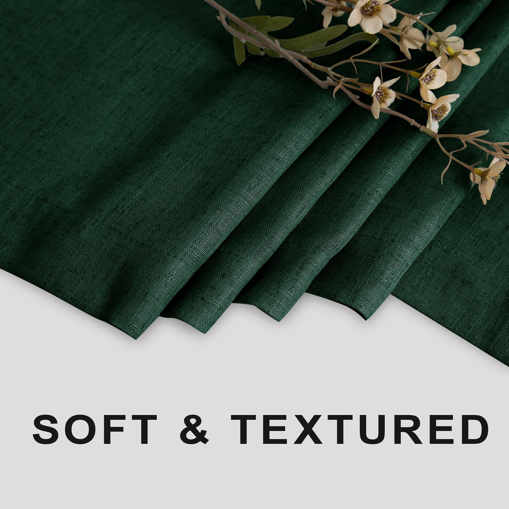 Koufall Dark Green Shower Curtain For Bathroom,Fabric Linen Washable Waterproof Cloth Boho Shower Curtain Set With Hooks,72X72 I