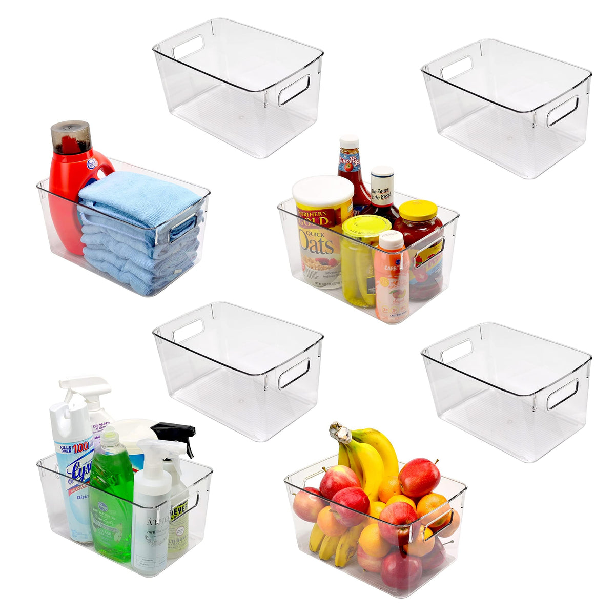 ClearStorage Clear Plastic Storage Bins, 8 Pack Pantry Organizers and Storage with Handle, Pantry Storage for Fridge, Freezer, K
