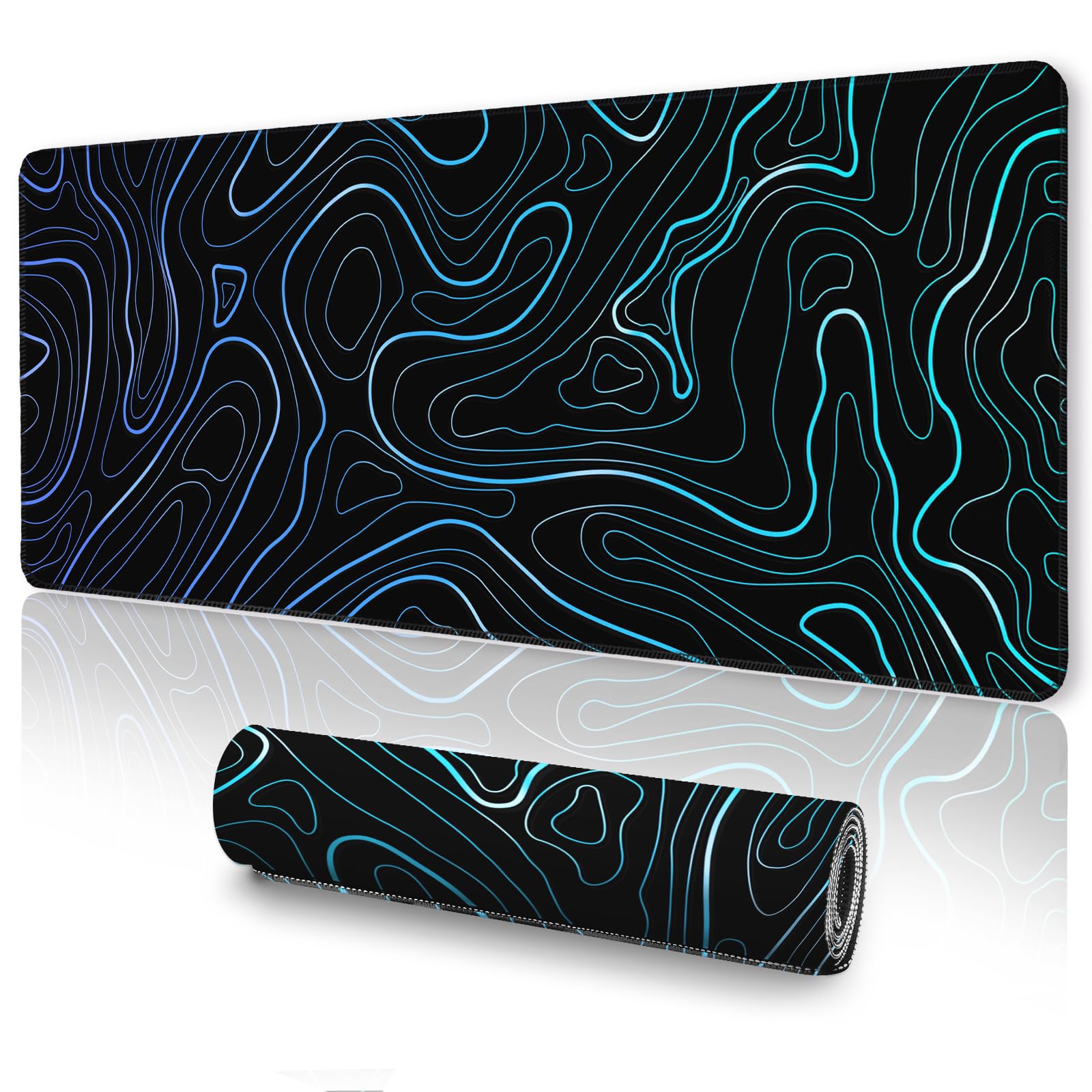 Ujoowalk Topographic Mouse Pad Large, Gaming Mouse Pad, Xl Mousepad, Keyboard And Mouse Pad, Desk Mat, 31.5 X 11.8 In, Black Whi