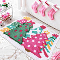 Whaline Christmas Rug Pink Green Christmas Tree Bath Mat Non Slip Doormat Xmas Winter Front Mat for Holiday Home Bathroom Decora
