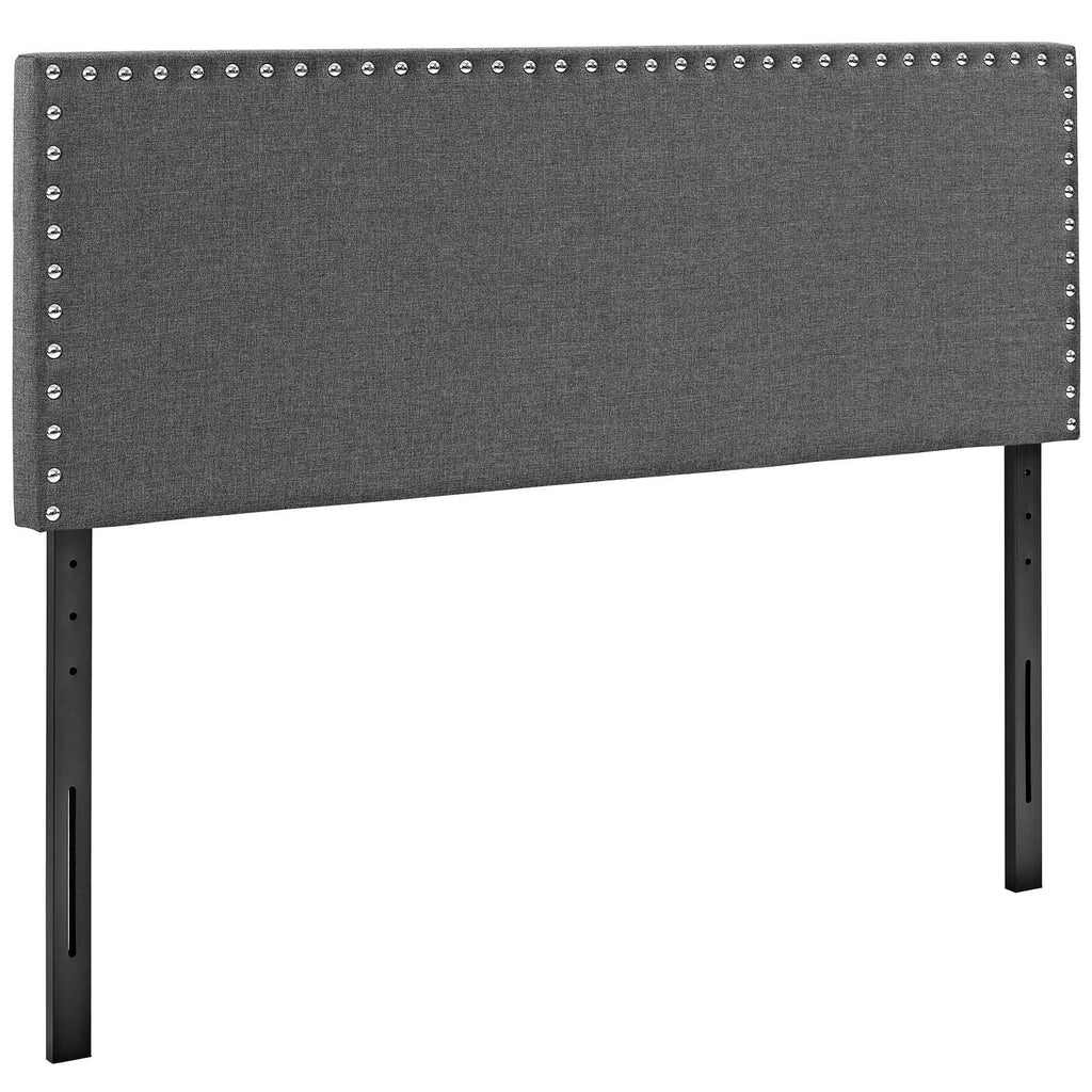 CasaFoyer  Phoebe Fabric Upholstered Queen Headboard | Stylish Minimalist Design | Silver Nail Button Trim | Solid Wood Frame | Adjustable Legs | Soft Linen Fabric Upholstery | Dense Foam Padding
