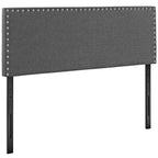 CasaFoyer  Phoebe Fabric Upholstered Queen Headboard | Stylish Minimalist Design | Silver Nail Button Trim | Solid Wood Frame | Adjustable Legs | Soft Linen Fabric Upholstery | Dense Foam Padding