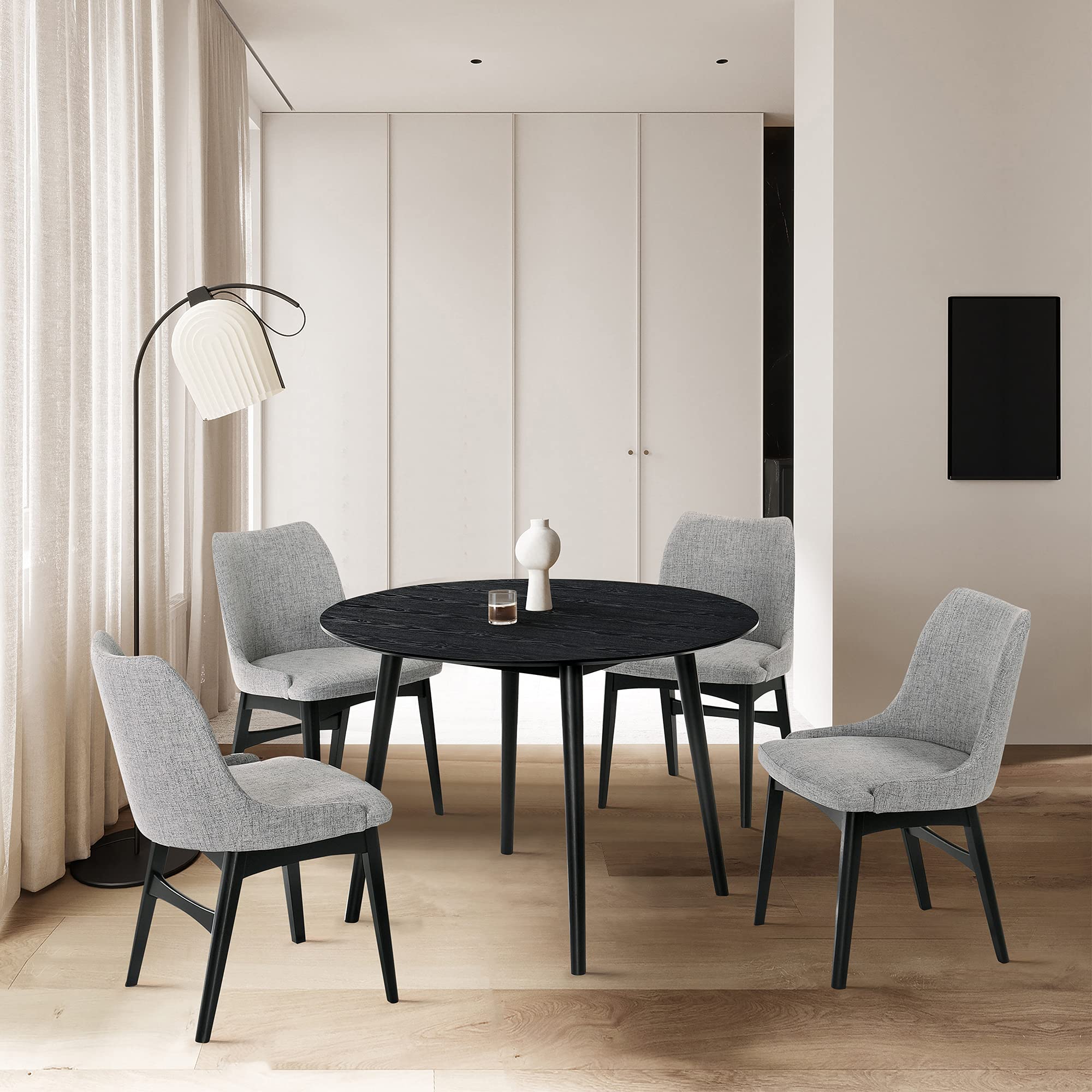 Armen Living Arcadia and Azalea 5 Piece Dining Set, 42'' Round, Grey/Black Wood