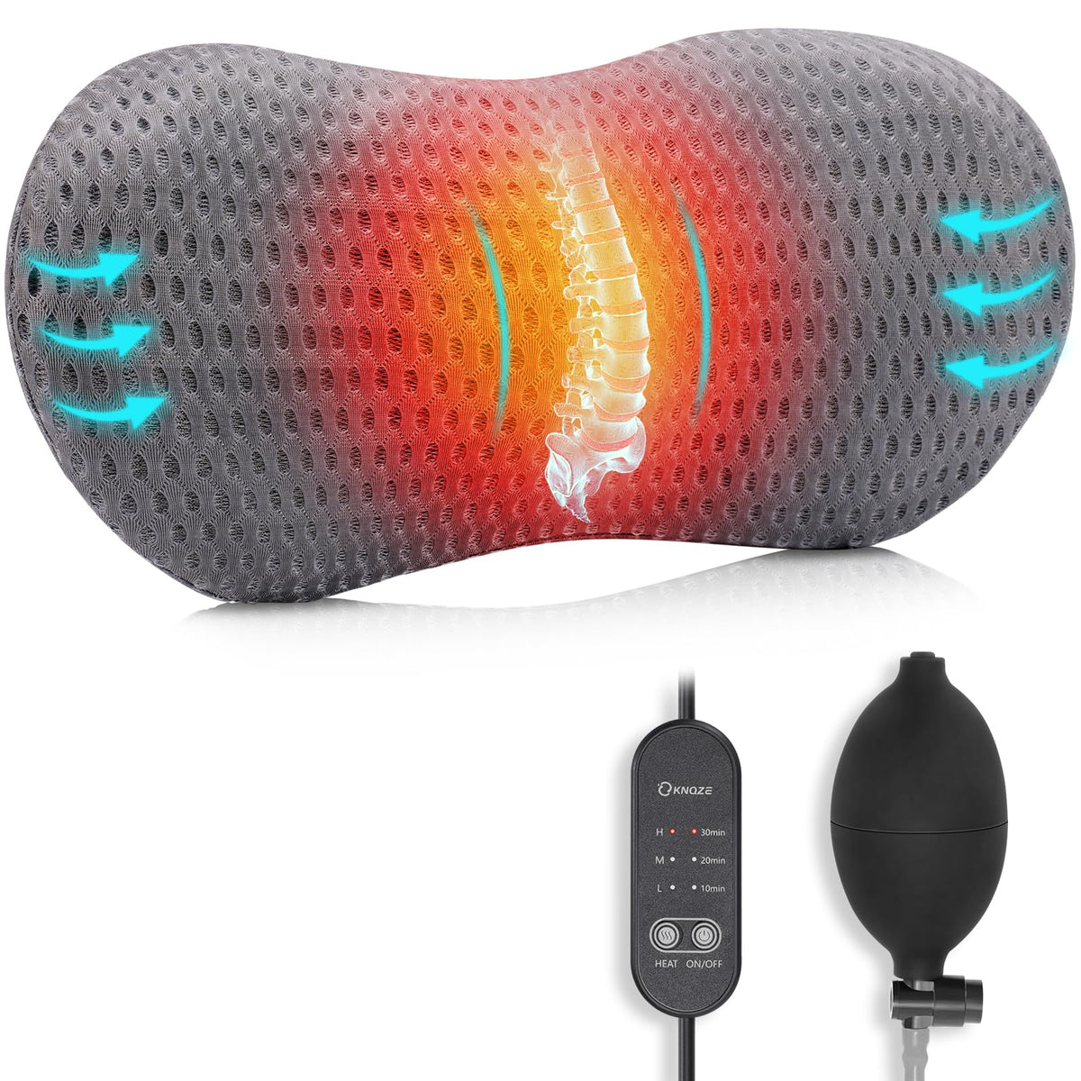 Knqze Lumbar Support Pillow Adjustable Traction Height With Heating For Lower Back Pain Relief, Memory Foam Back Pillow, Ideal F