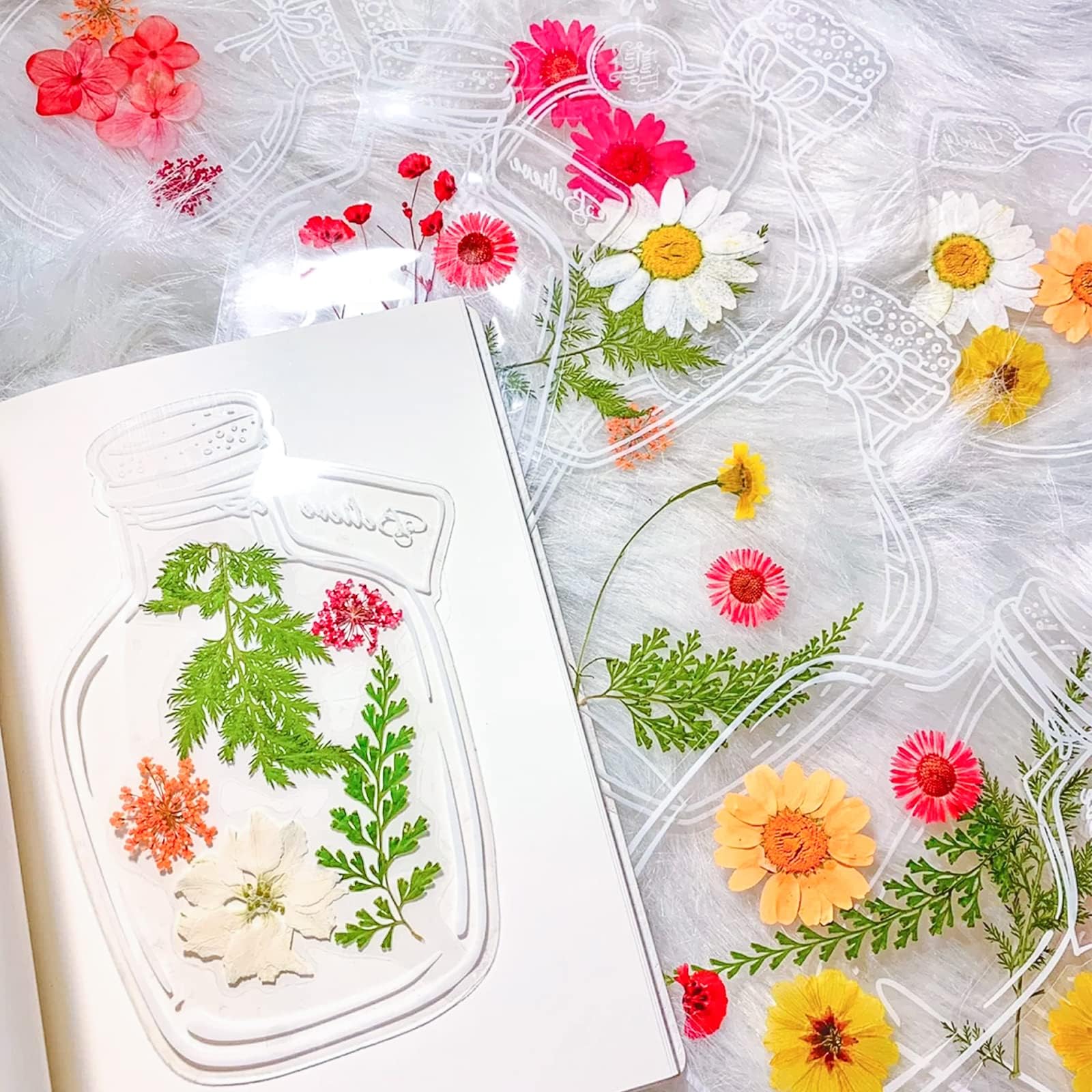 Transparent Dried Flower Bookmarks, Kaluofan 40Pcs Dried Flower Bookmark Kit, Handmade Dried Flower Bookmarks, Handmade Diy Tran