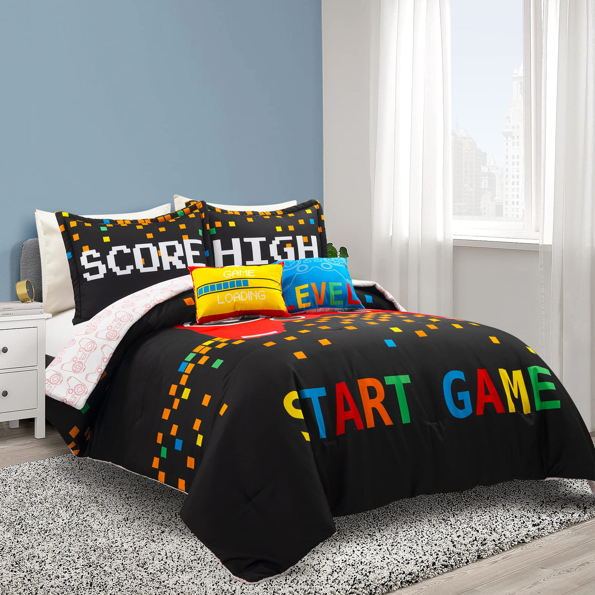 Lush Decor Video Games Reversible Oversized 5 Piece Comforter Set, Full/Queen, Black & Red