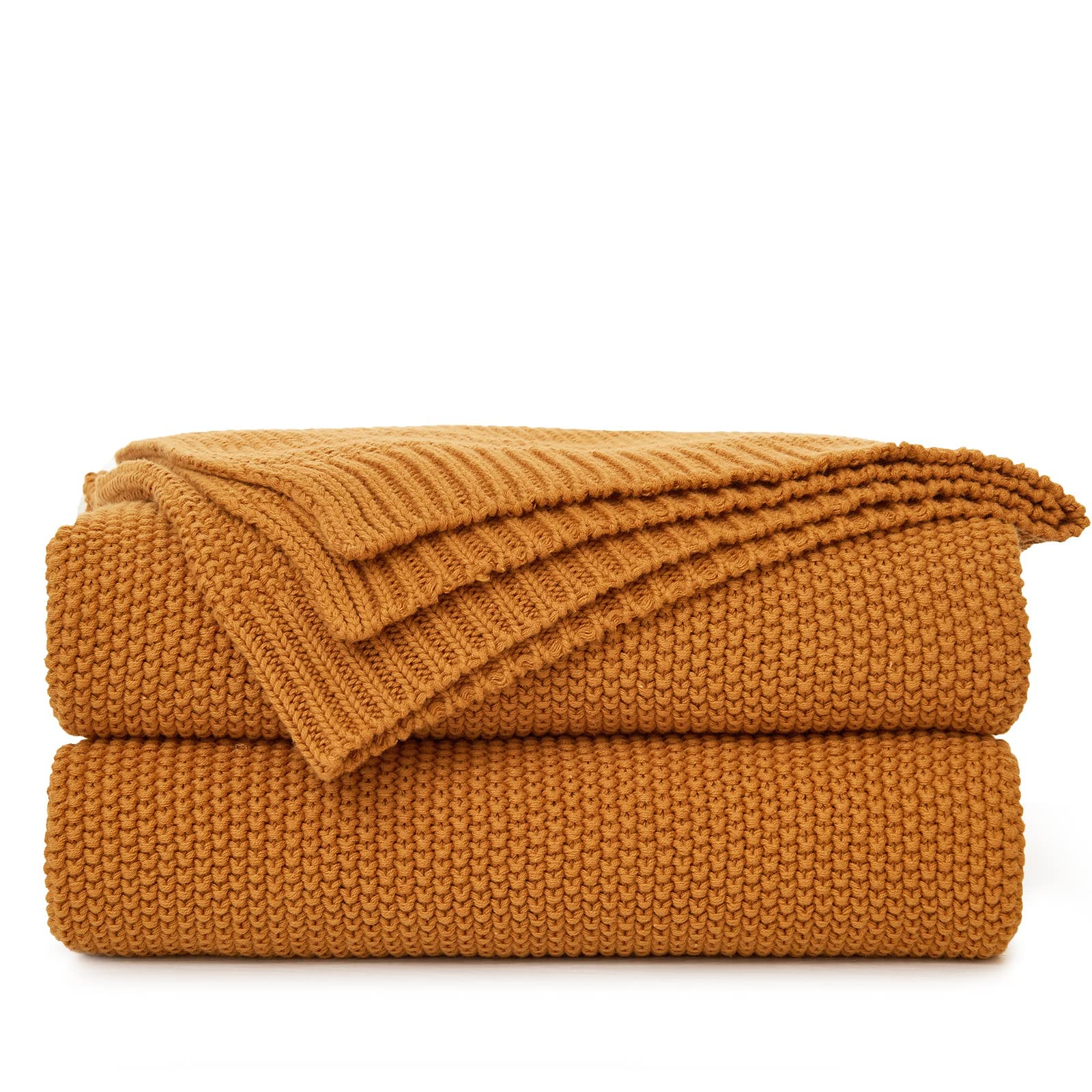Longhui Bedding Burnt Orange Cotton Cable Knit Throw Blanket For Couch Sofa Chair Bed Home Decorative, 2.5 Pounds 50 X 60 Inch W