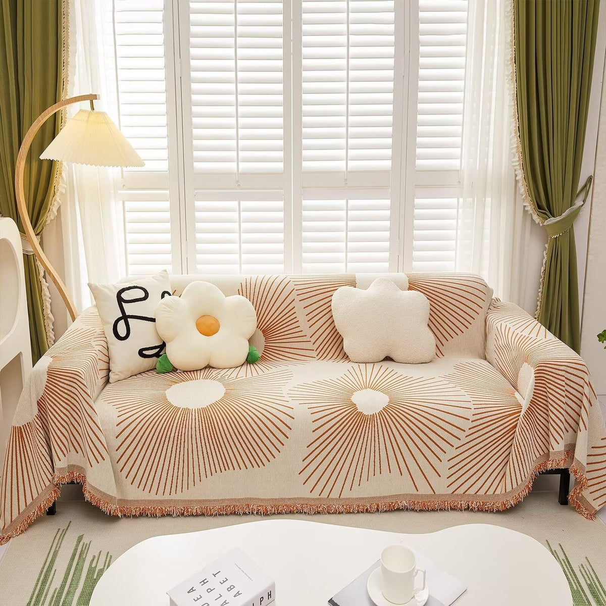 Vclife Modern Caramel Beige Stripe Couch Cover Warm Thick Chenille Furniture Cover Dog Cat Sofa Slipcover For Sectional Sofa, 1