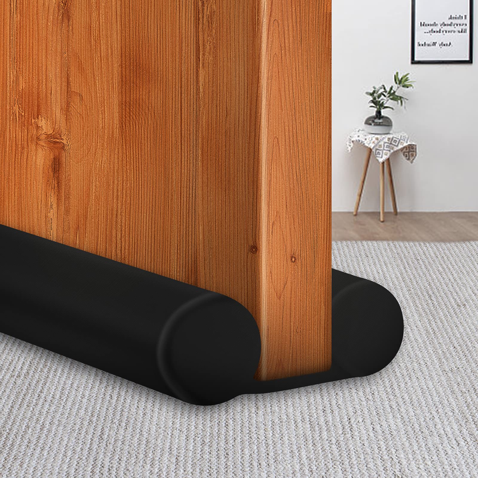 Maxtid 32' Black Door Air Draft Stopper - Wind Blocker For Bedroom Doors & Small Apartments
