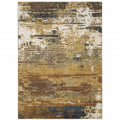 HomeRoots 508642 5 x 8 ft. Gold Brown Rust Gray Blue & Beige Abstract Power Loom Stain Resistant Rectangle Area Rug