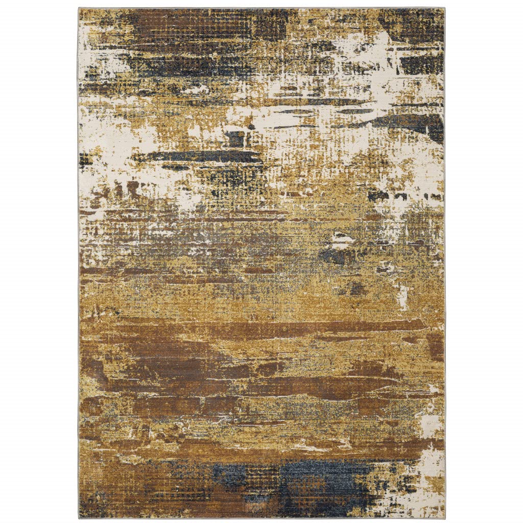 HomeRoots 508642 5 x 8 ft. Gold Brown Rust Gray Blue & Beige Abstract Power Loom Stain Resistant Rectangle Area Rug