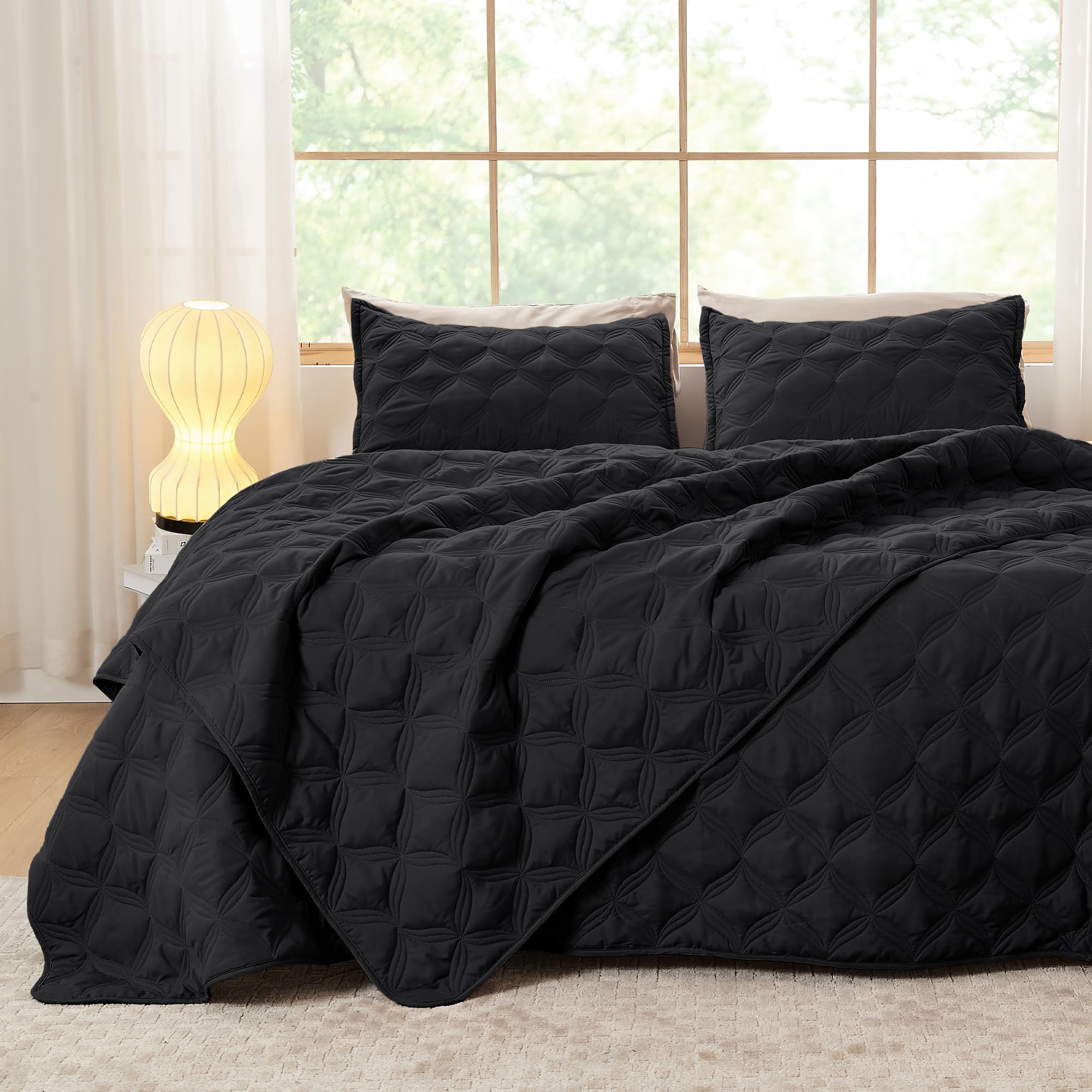 Litanika Queen Quilt Bedding Set, Black Summer Lightweight Soft Comforter Bedspreads & Coverlets, Boho Farmhouse Bedding Cover B