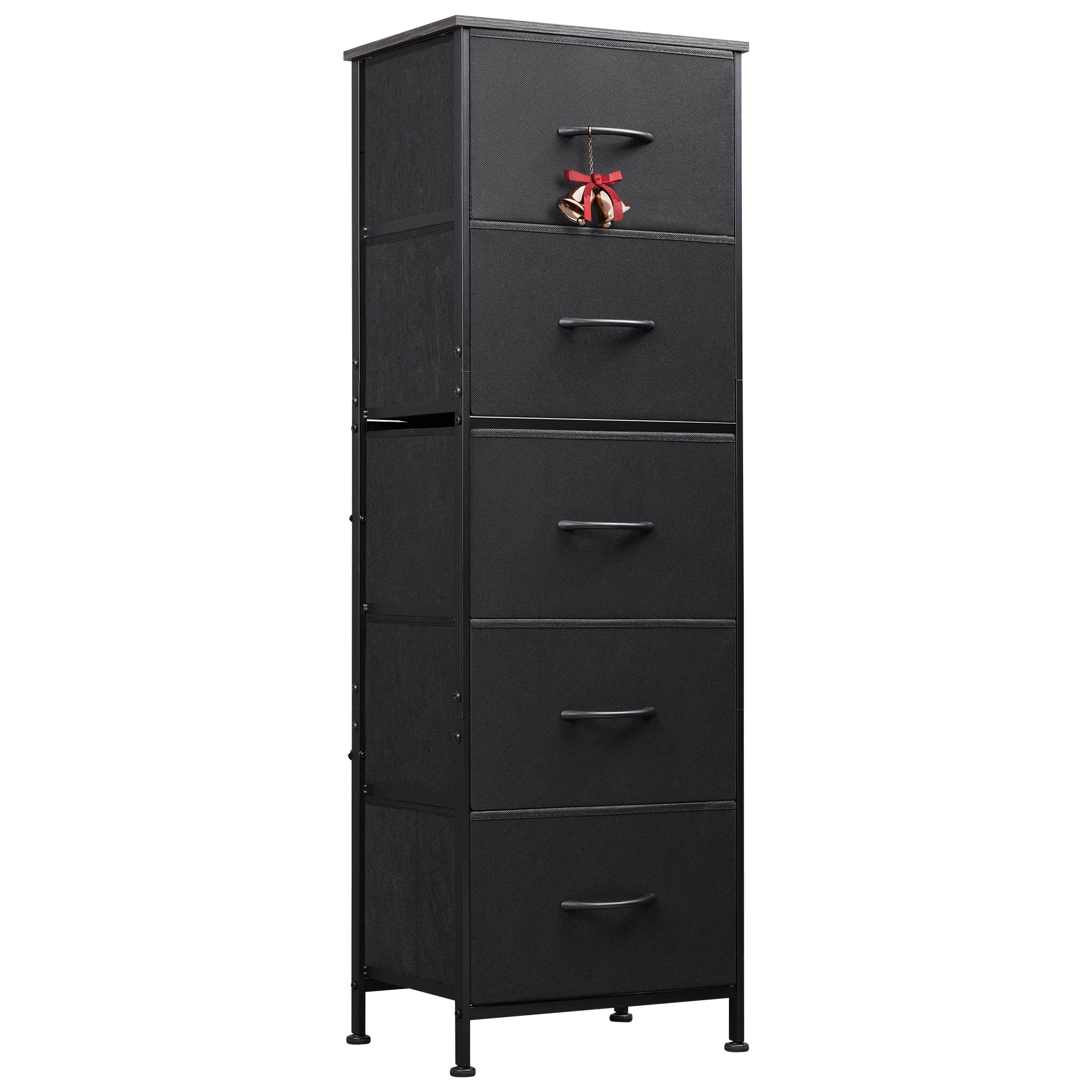 Wlive Fabric Dresser, 5-Drawer Tall Dresser For Bedroom, Storage Dresser Organizer With Fabric Bins, Wood Top, Sturdy Steel Frame, Chest Of Drawers For Closet, Hallway, Charcoal Black