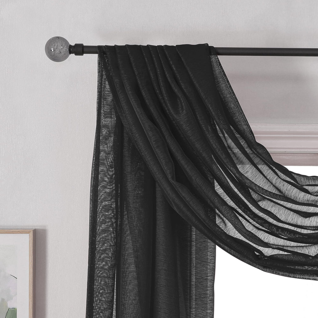 Donren Jet Black Window Scarf Curtains For Outdoor Decoration - Add Luxury Beautiful Elegant Effect To Curtain Panels (1 Panel,