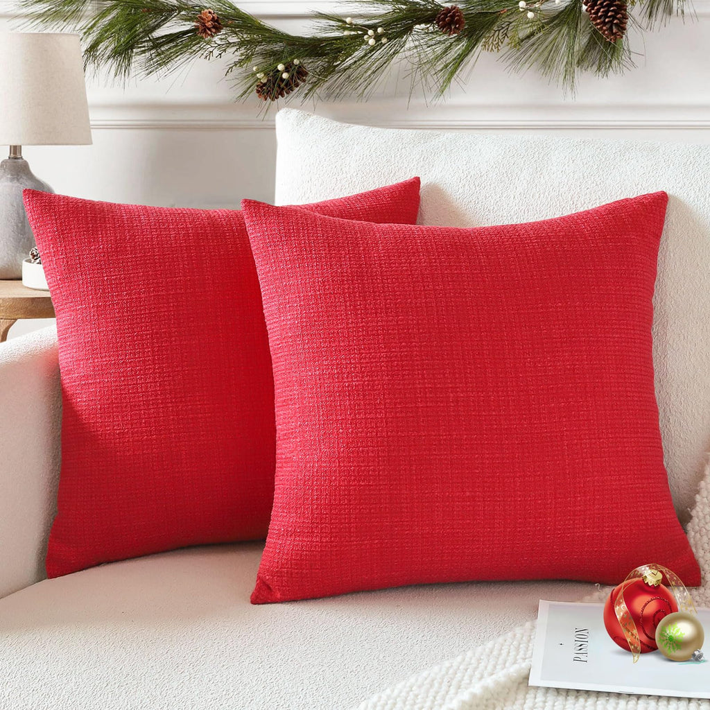 Otostar Linen Throw Pillow Covers Set Of 2 Decorative Square Pillowcases Cushion Covers 18X18 Inch For Home Decor Sofa Bedroom Car 45 X 45 Cm Christmas Red
