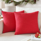 Otostar Linen Throw Pillow Covers Set Of 2 Decorative Square Pillowcases Cushion Covers 18X18 Inch For Home Decor Sofa Bedroom Car 45 X 45 Cm Christmas Red
