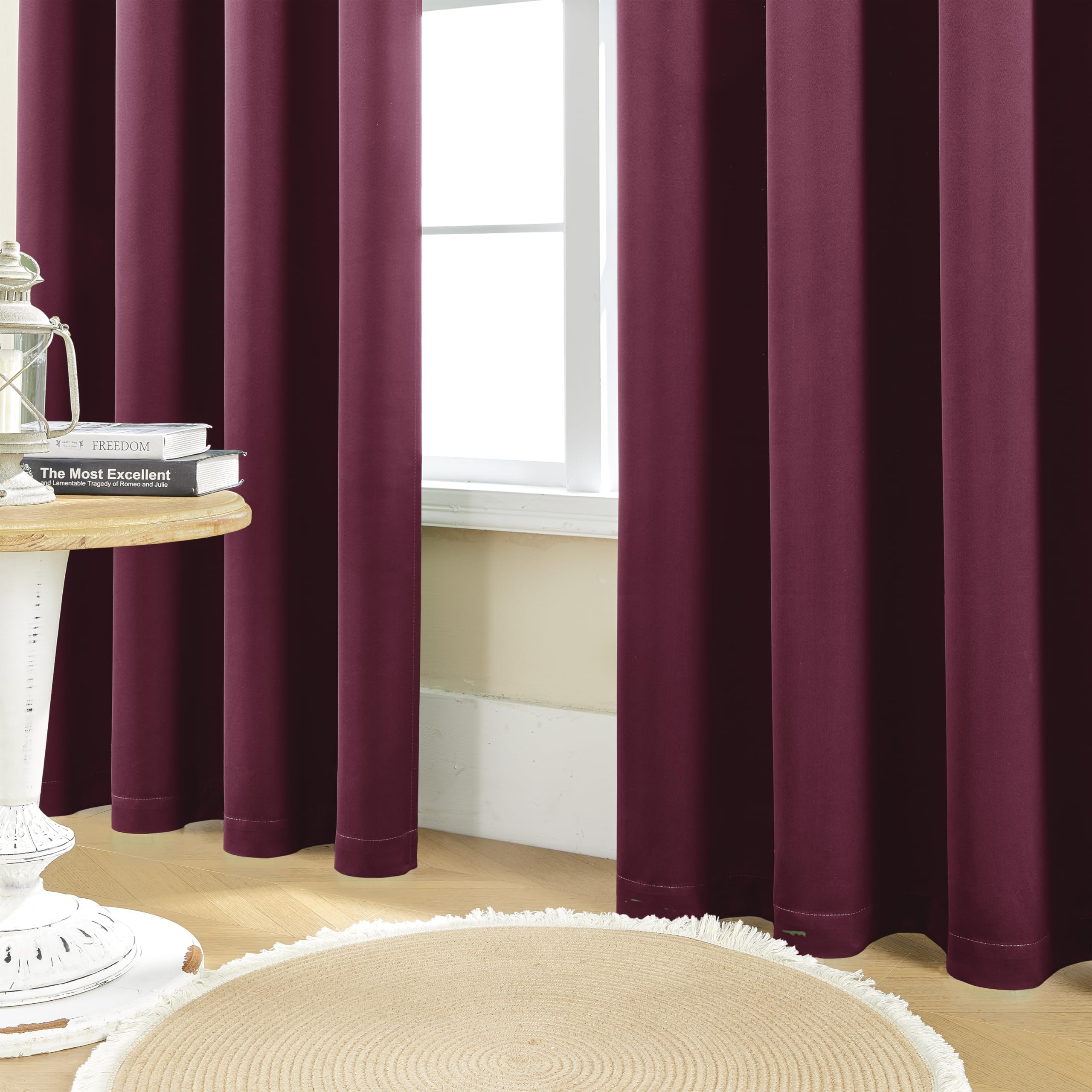 Shineland Burgundy Red Curtains 90 Inches Long For Living Room 2 Panels Set Formal Christmas Drapes For Dining Room Bedroom