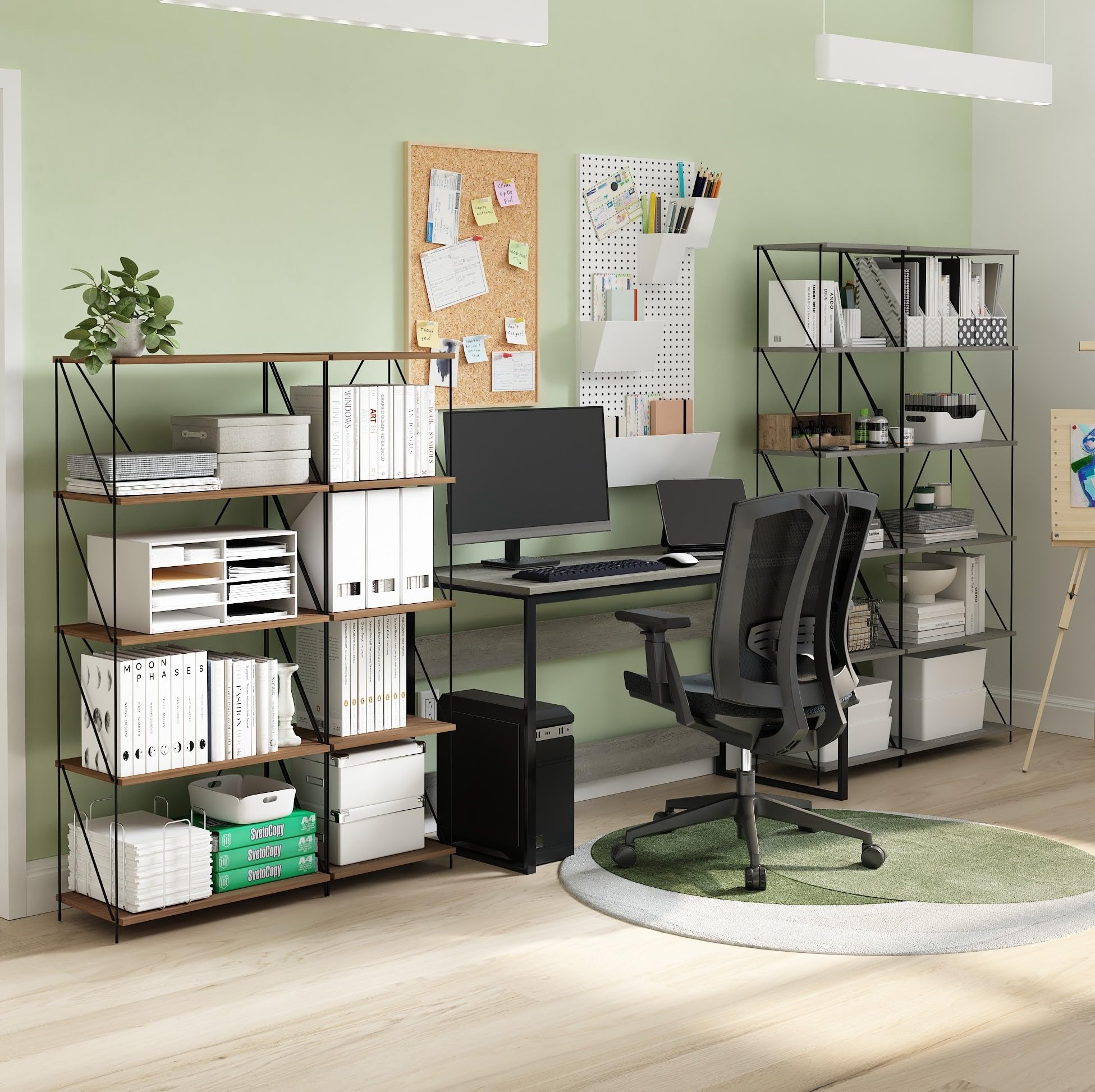 Furinno Besi 6-Tier Industrial Multipurpose Shelf Display Rack with Metal Frame, Narrow, Finn Oak