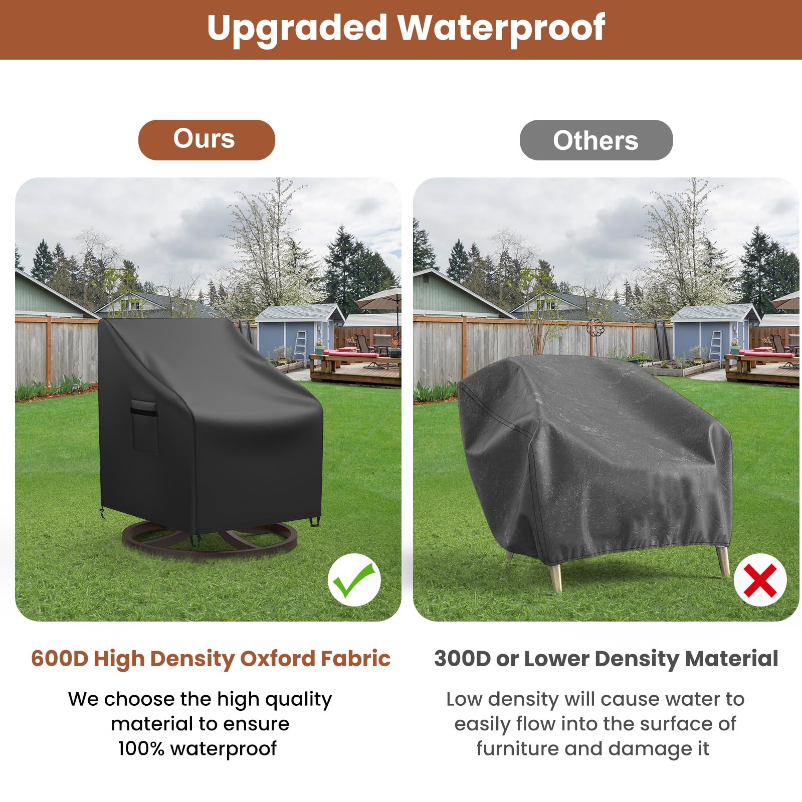 Mrrihand Patio Chair Covers, 2 Pack Outdoor Swivel Lounge Chair Cover, Heavy Duty Patio Rocking Chair Covers, Patio Furniture Covers Waterproof, 30' W×34' D×38.5' H, Black