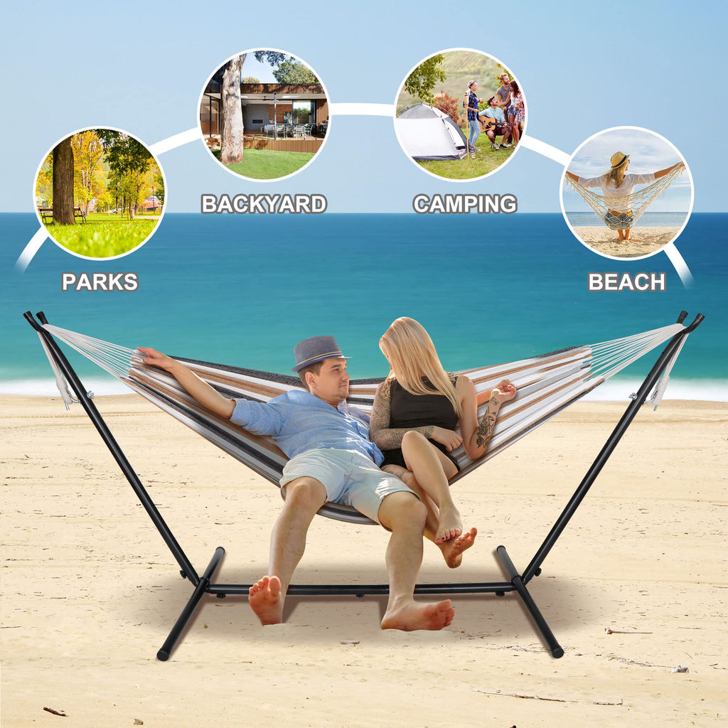 Super Deal Portable 9Ft Hammock Stand With 2 Person Hammock Included 620 Lbs Capacity Adjustable Hammock Bed With Space Saving Carrying Case For Camping Garden Backyard Patio Indoor Outdoor
