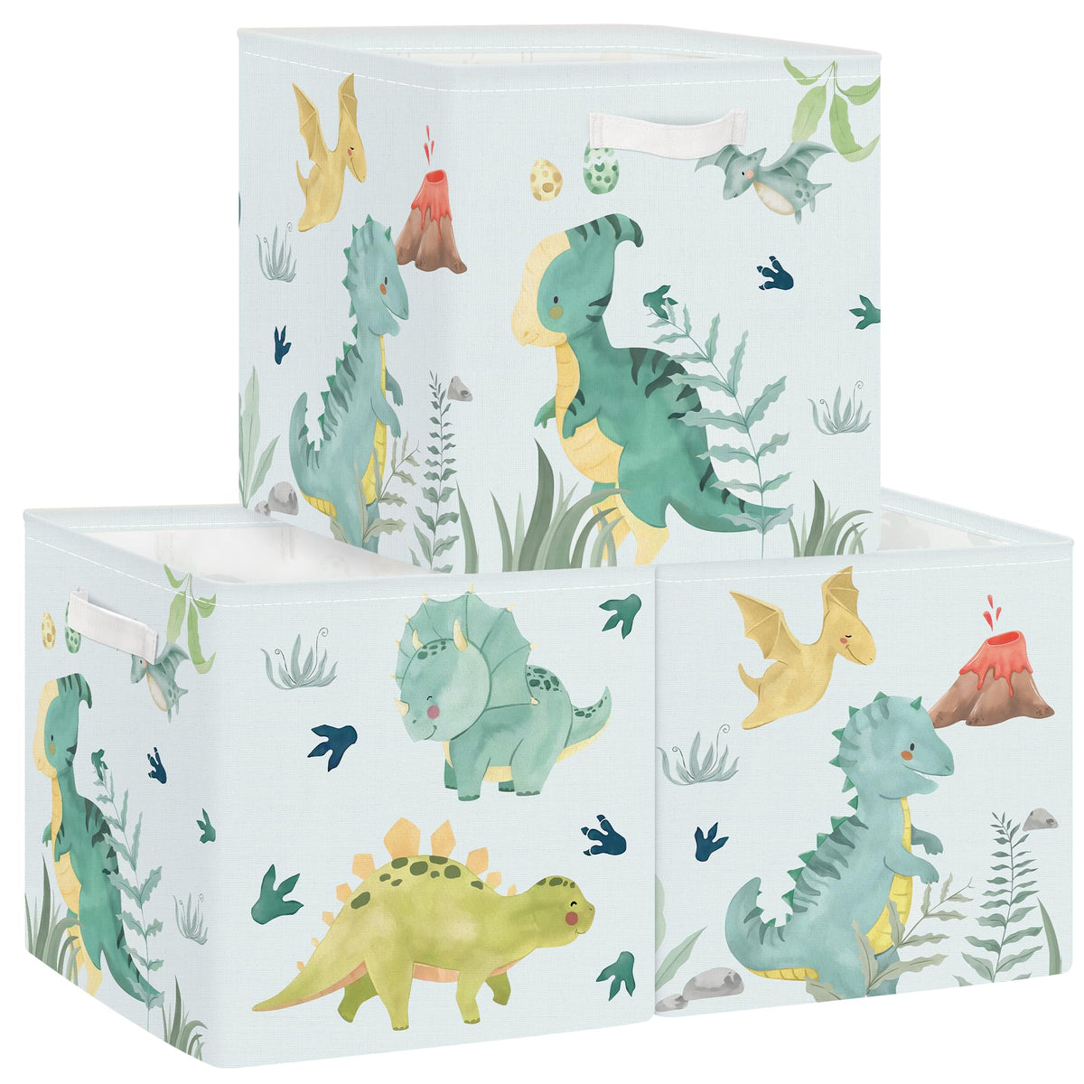 Clastyle 11.8 Dinosaur Storage Basket Set of 3 for Kid Boy Toy Clothes Bin