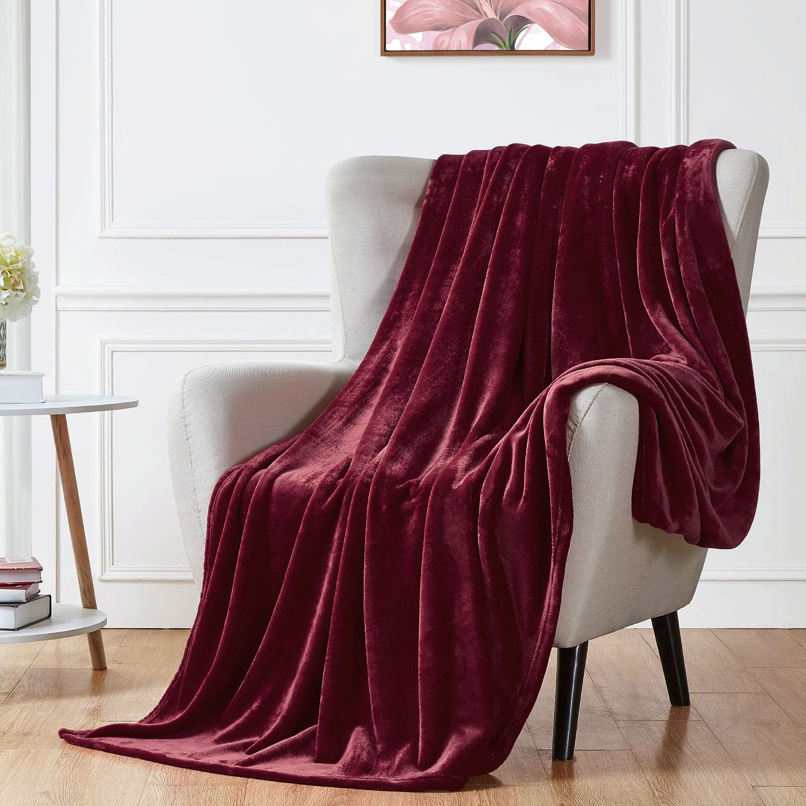 Walensee Fleece Blanket Plush Throw Fuzzy Lightweight (Queen Size 90X90 Burgundy Red) Super Soft Microfiber Flannel Blankets For