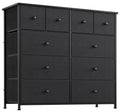 Reahome Dresser For Bedroom With 10 Drawers, Wide Black Dresser With Wood Top, Fabric Storage Tower, Sturdy Steel Frame Storage Organizer For Living Room, Hallway, Entryway, Closets, Black Grey