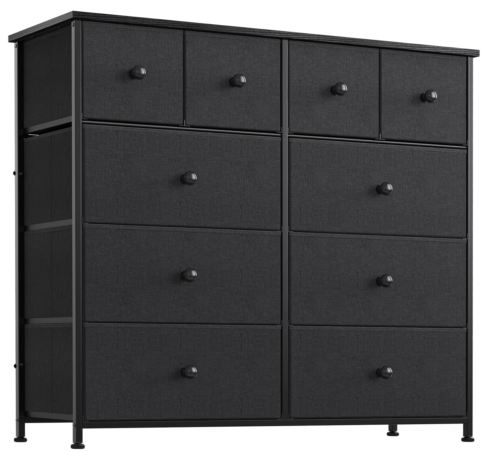 Reahome Dresser For Bedroom With 10 Drawers, Wide Black Dresser With Wood Top, Fabric Storage Tower, Sturdy Steel Frame Storage Organizer For Living Room, Hallway, Entryway, Closets, Black Grey
