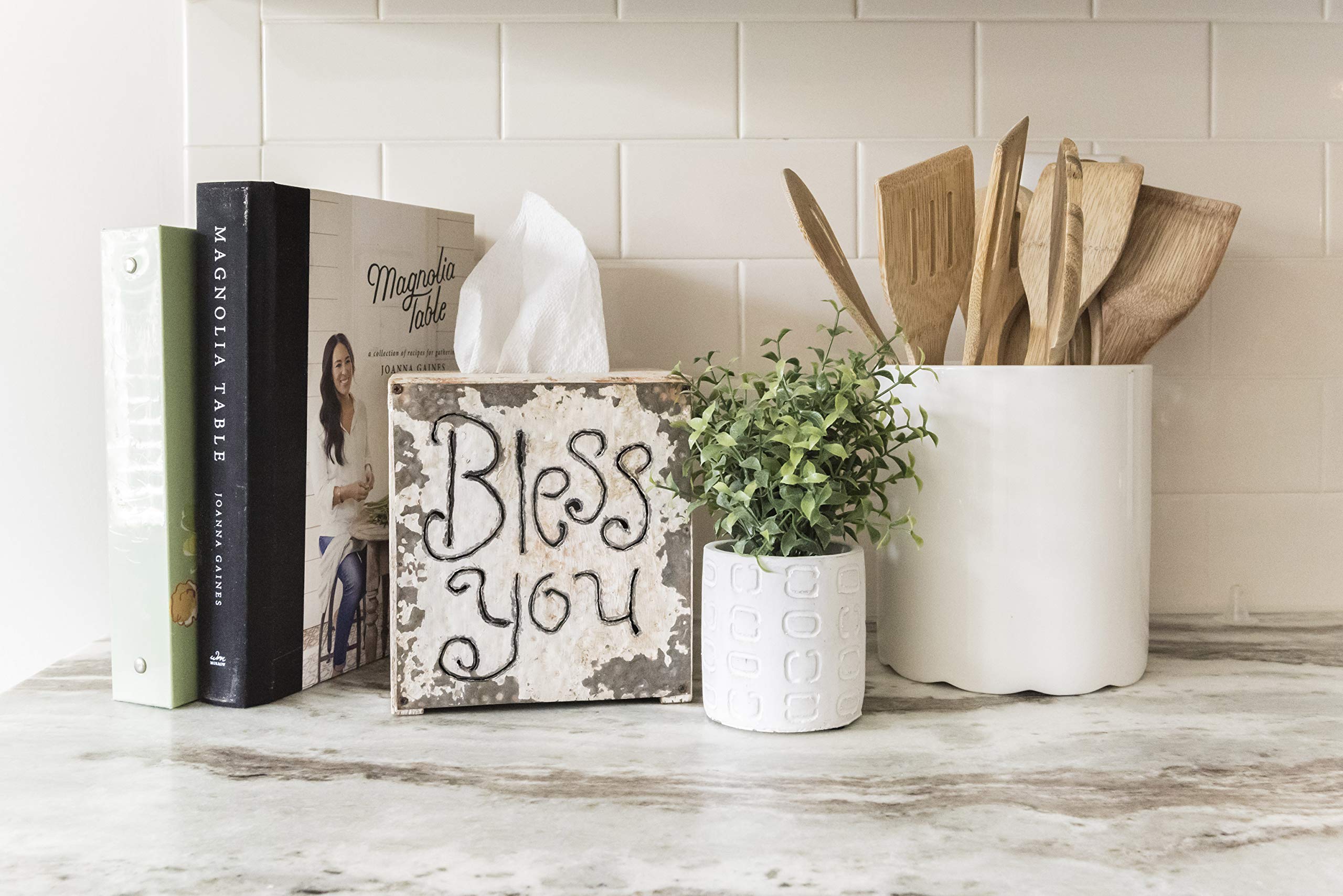 Creative Co-Op Wood & Metal Bless You Tissue Box Cover