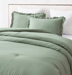 Chezmoi Collection Nora 3-Piece Ruffled Edge Trim Soft Washed Microfiber Comforter Set (King, Sage Green)