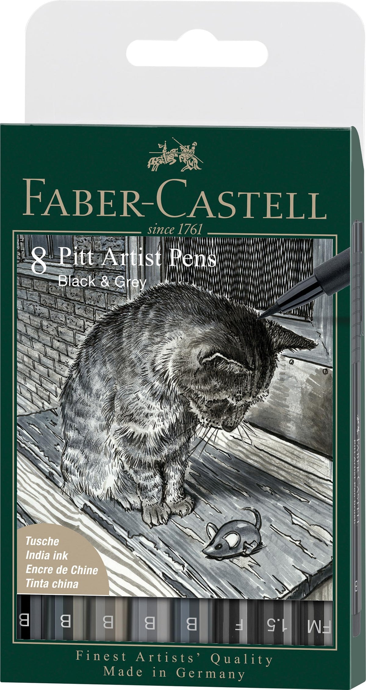 Faber-Castell Pitt Artist Pen, Black & Grey, B, F, 1.5, Fm, 167171 Ink Pen, Pack Of 8