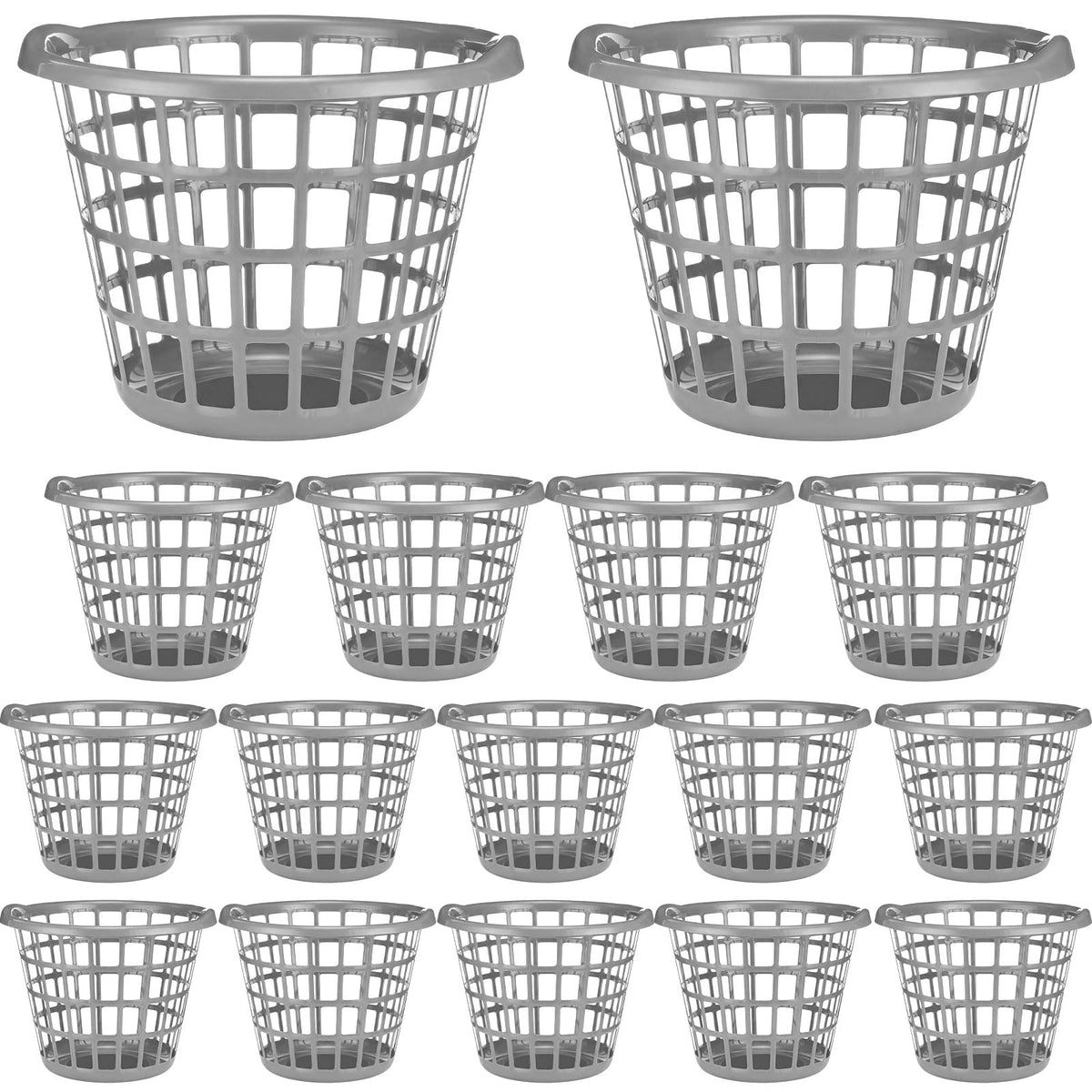 Uiifan 16 Pcs Gray Plastic Round Laundry Baskets with Easy Carry Handles