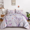Dobuyly Floral Quilt King Size Set, Purple Botanical King Quilt Bedding Set 3 Pieces, Soft Lightweight Microfiber Bedspread Cove