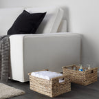 Bstnasi Large Rectangular Wicker Basket With Built-In Wooden Handles, Water Hyacinth Woven Basket For Organizing, Utility Shelve