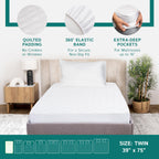 Twin Size Quilted Mattress Pad - Fitted Waterproof Mattress Protector, Pillow Top Mattress Topper, Premium Quality Hypoallergeni