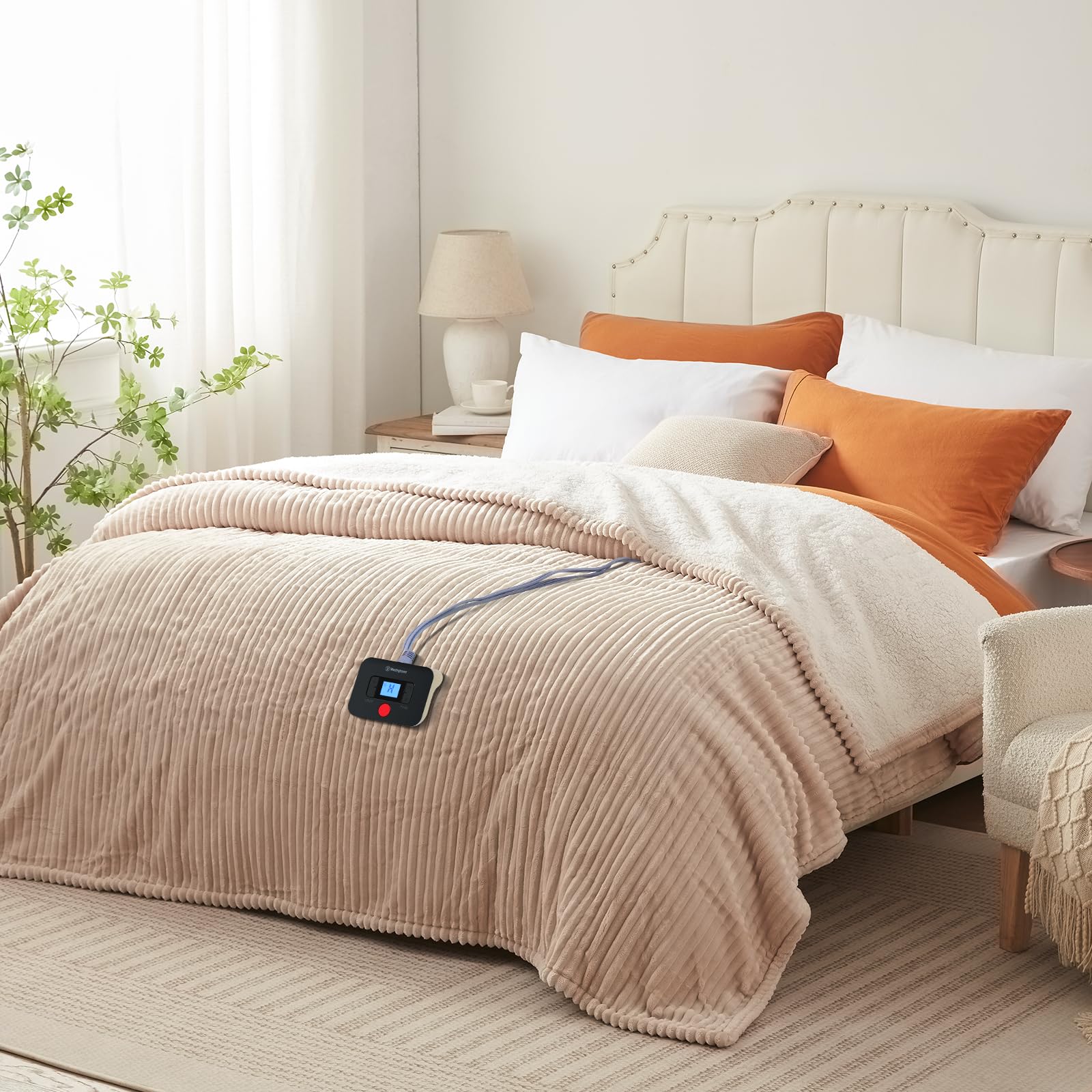 Westinghouse Heated Blanket Twin Size, Soft Flannel to Sherpa Electric Blanket with 10 Heating Levels & 1-12 Hours Auto Shut Off