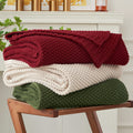 Longhui Bedding Chunky Cable Knit Throw Blanket Lightweight Burgundy 100% Organic Cotton Blanket For Sofa Couch Bed Baby Nursery