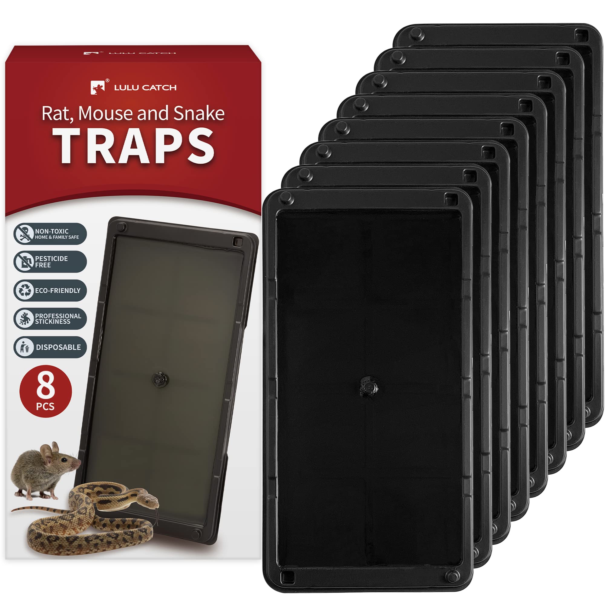 Lulucatch Super Glue Traps 8 Pack For Mice & Snakes, Larger, Heavier Sticky Traps With Non-Toxic Glue. Sticky Mouse Traps Indoor