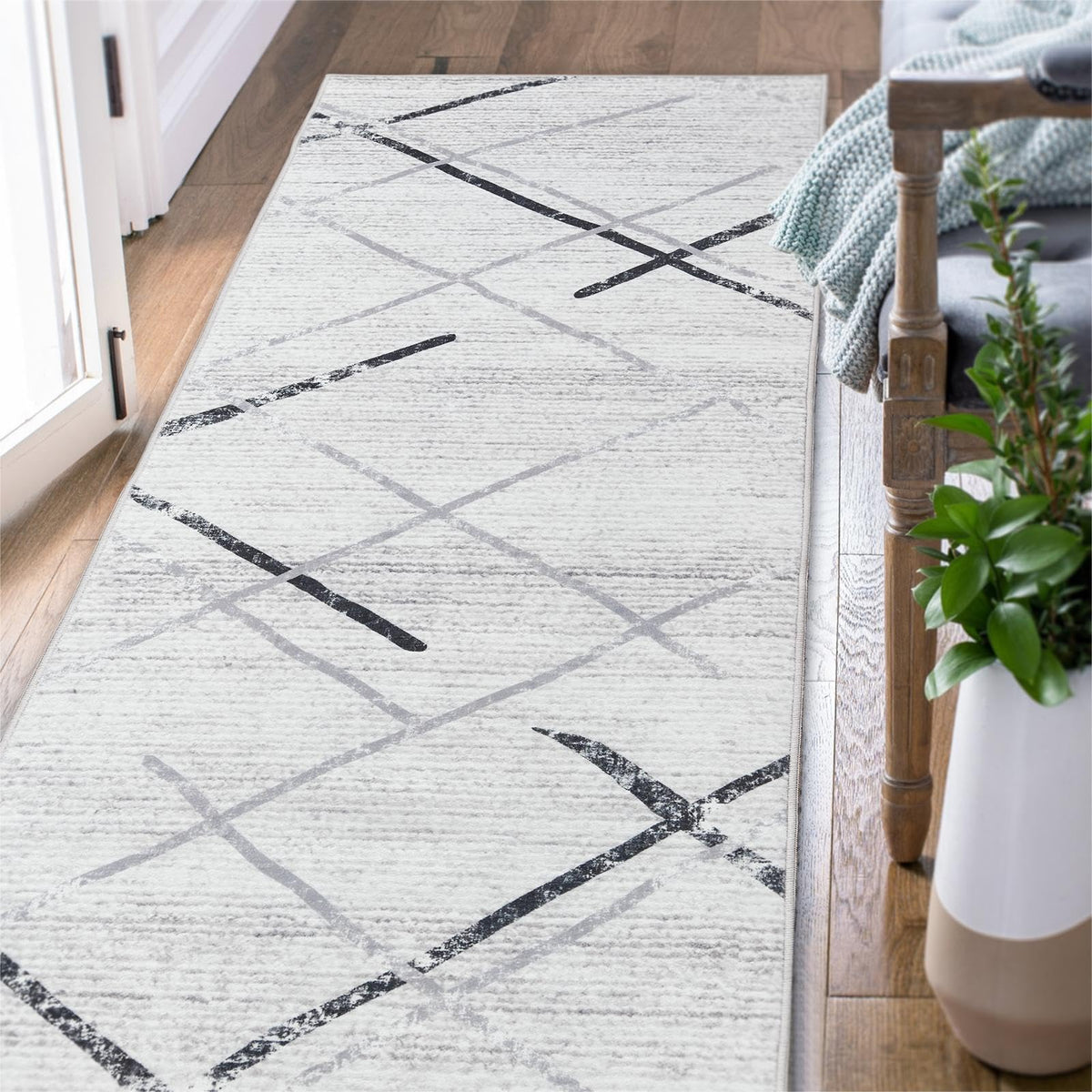 jinchan Runner Rug 2x5 Washable Rug Area Rug Hallway Moroccan Rug Grey Thin Rug Modern Geometric Accent Rug Soft Rug Indoor Non 
